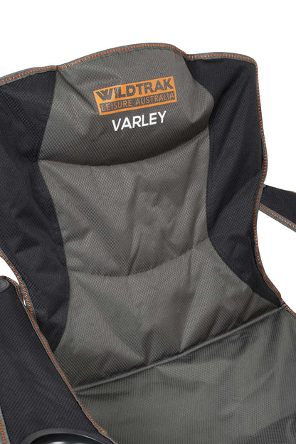 Wildtrak™ Varley Camp Chair with High-tensile Steel Frame, Cushioned Back Rest, Drink Holder, Weight Rated 136kg, Headrest Storage Pocket , Carry Bag with Shoulder Strap