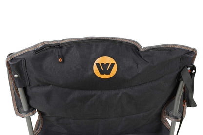 Wildtrak™ Varley Camp Chair with High-tensile Steel Frame, Cushioned Back Rest, Drink Holder, Weight Rated 136kg, Headrest Storage Pocket , Carry Bag with Shoulder Strap