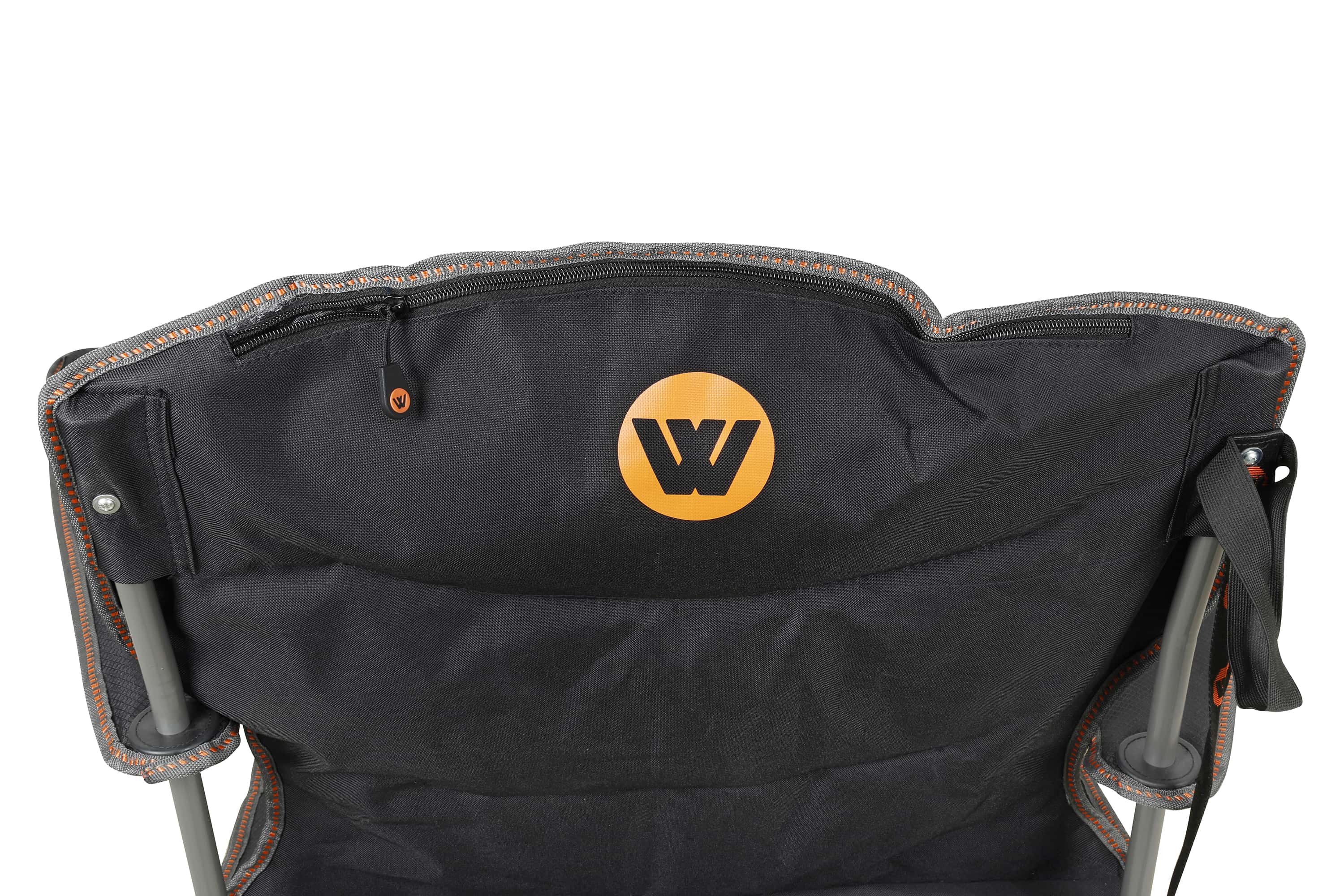 Wildtrak™ Varley Camp Chair with High-tensile Steel Frame, Cushioned Back Rest, Drink Holder, Weight Rated 136kg, Headrest Storage Pocket , Carry Bag with Shoulder Strap