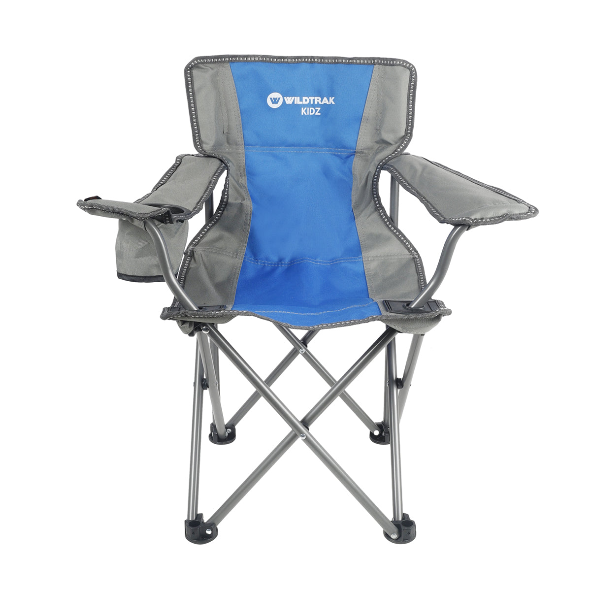 WILDTRAK™ KIDZ Blue/Grey Foldable Camp Chair, Easy Clean Fabric, Drink Holder, Weight Rated 100kg, Carry Bag with Shoulder Strap