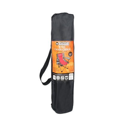 WILDTRAK™ KIDS Pink/Grey Foldable Camp Chair, Easy Clean Fabric, Drink Holder, Locking Device to Secure Legs into Place, Weight Rated 100kg, Carry Bag with Shoulder Strap