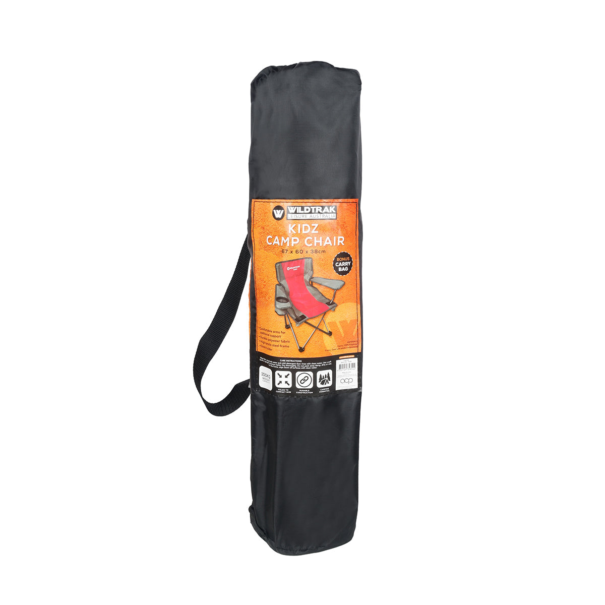 WILDTRAK™ KIDZ Pink/Grey Foldable Camp Chair, Easy Clean Fabric, Drink Holder, Locking Device to Secure Legs into Place, Weight Rated 100kg, Carry Bag with Shoulder Strap