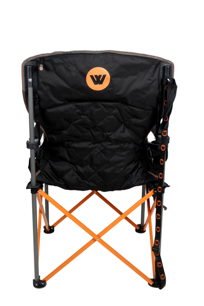 WILDTRAK™ Deluxe Nannup Foldable Camp Chair, Cushioned Seat & Back Rest, Wine Glass Holder, Media Storage Pocket, Adjustable Lumbar Support, Zippered Storage Pocket for Carry Bag with Shoulder Strap, Weight Rated 200kg Camping and Events