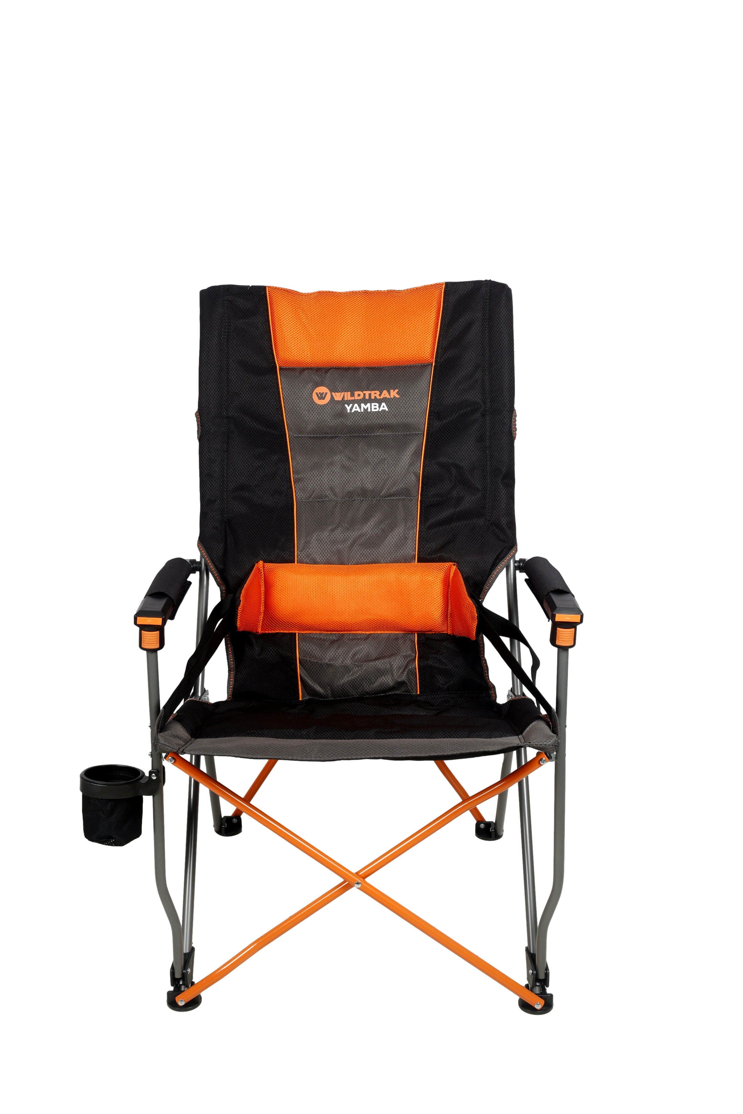 Wildtrak™ Yamba Solid Arm Chair with Lumbar Support, Wine Glass Holders, Drink Holder, for Camping and Events (Folding Chair + Carry Bag)