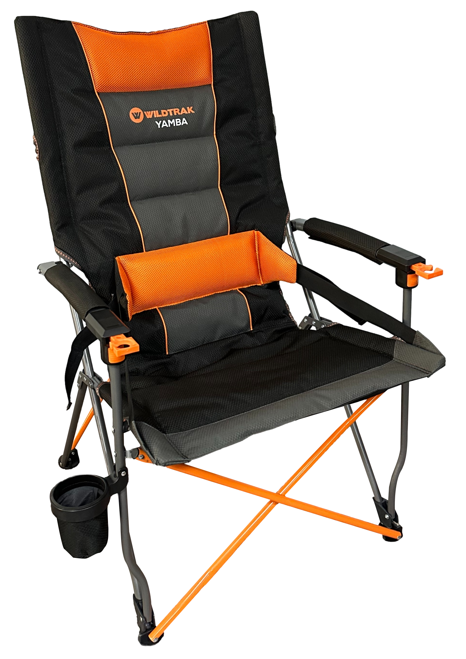 Wildtrak™ Yamba Solid Arm Chair with Lumbar Support, Wine Glass Holders, Drink Holder, for Camping and Events (Folding Chair + Carry Bag)