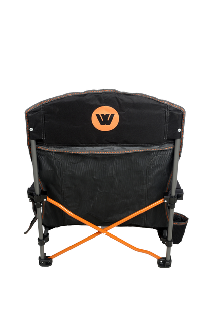 WILDTRAK™ Falls Event Foldable Camp Chair, Slight Recline, Cushioned Seat & Back Rest, High Back, Drink Holder, Media Storage Pocket, Padded Arms, Low Rise, Weight Rated 135kg, Carry Bag with Shoulder Strap