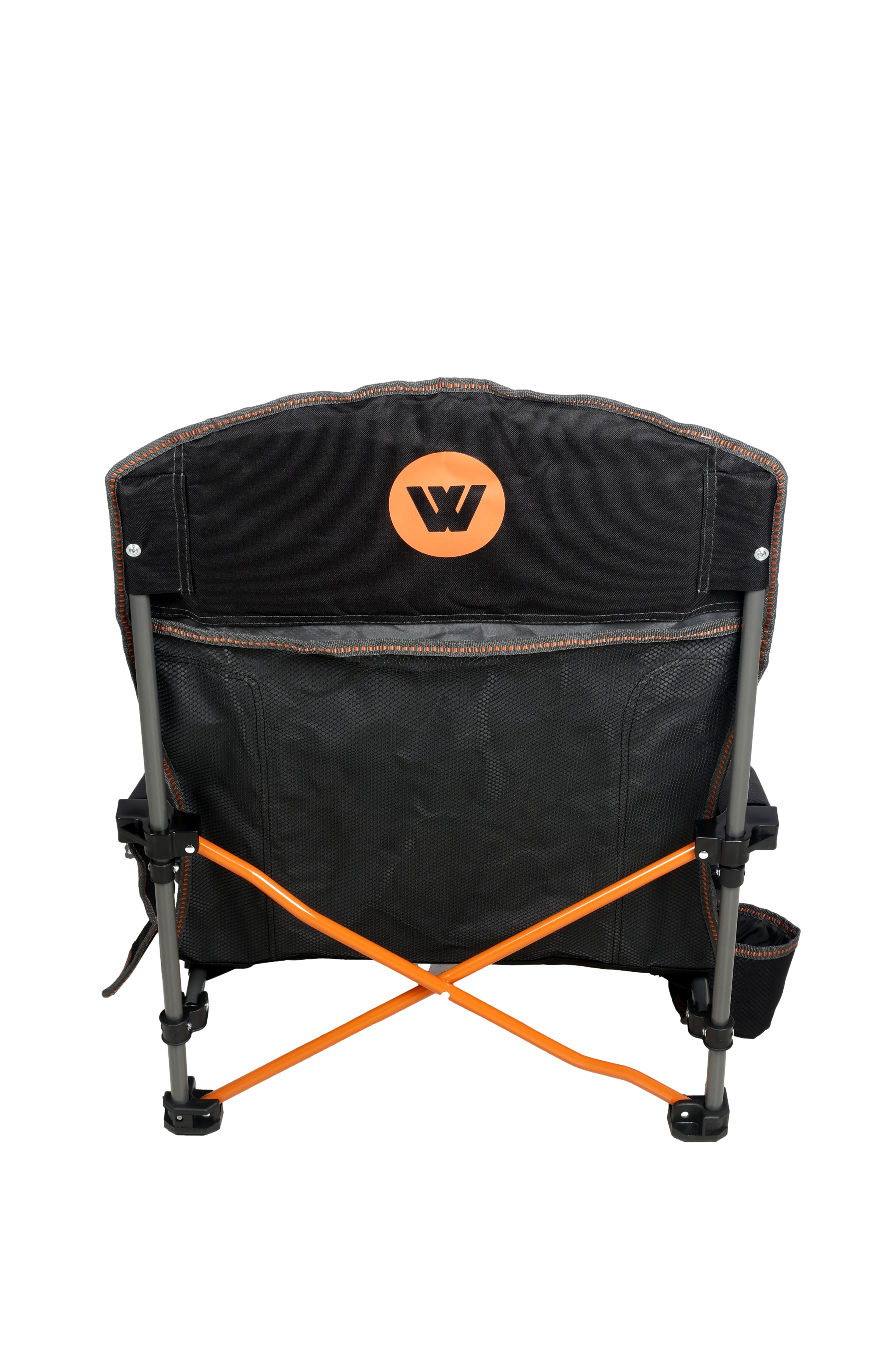 WILDTRAK™ Falls Event Foldable Camp Chair, Slight Recline, Cushioned Seat & Back Rest, High Back, Drink Holder, Media Storage Pocket, Padded Arms, Low Rise, Weight Rated 135kg, Carry Bag with Shoulder Strap