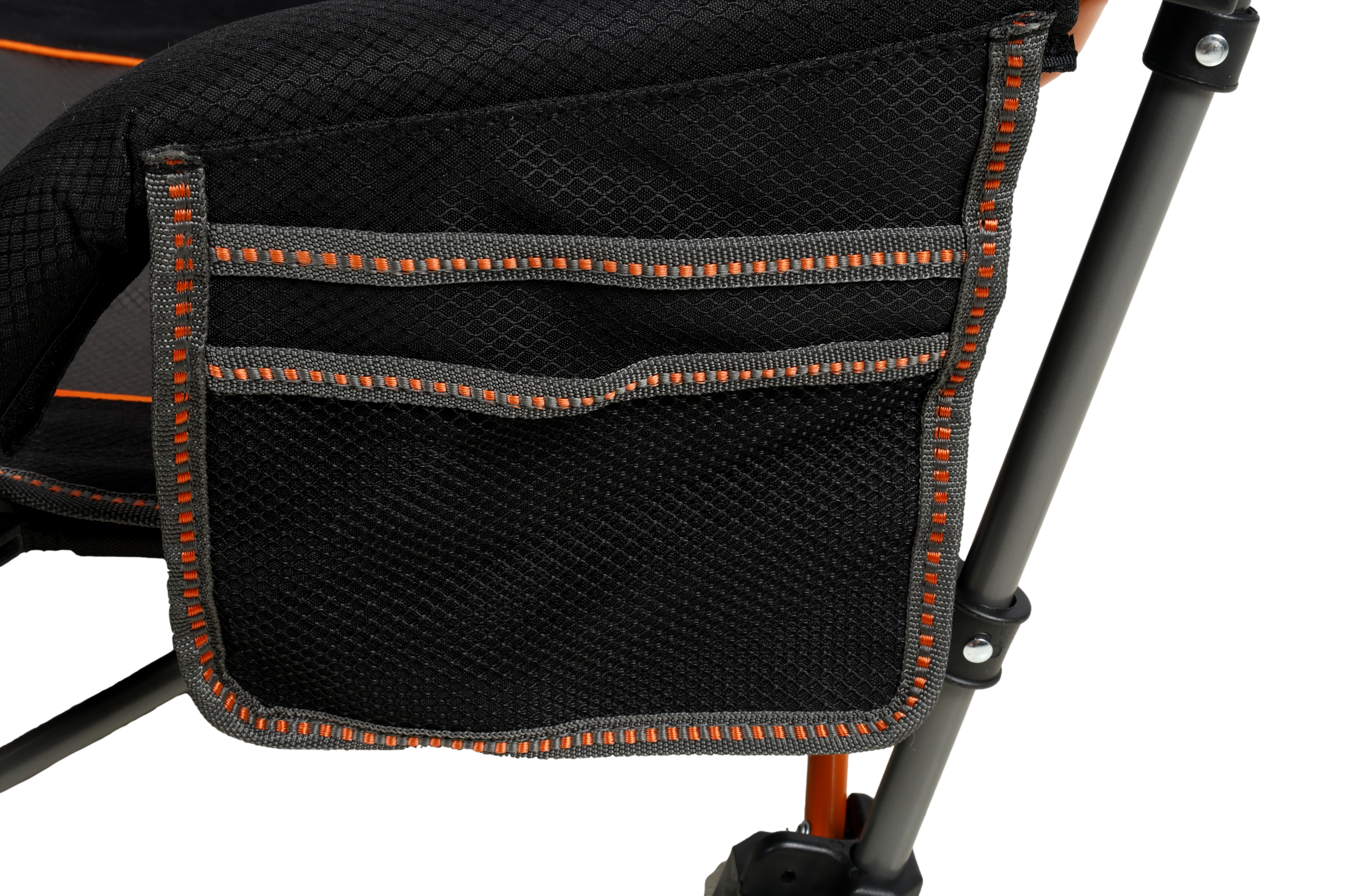 WILDTRAK™ Falls Event Foldable Camp Chair, Slight Recline, Cushioned Seat & Back Rest, High Back, Drink Holder, Media Storage Pocket, Padded Arms, Low Rise, Weight Rated 135kg, Carry Bag with Shoulder Strap