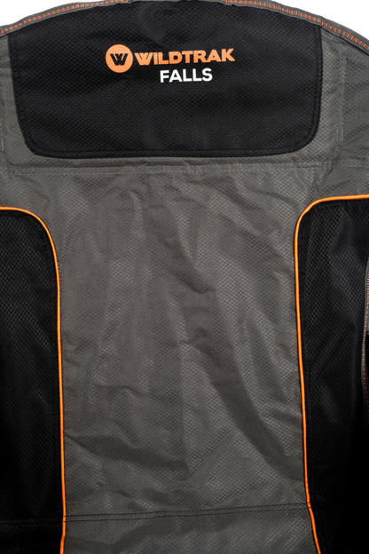 WILDTRAK™ Falls Event Foldable Camp Chair, Slight Recline, Cushioned Seat & Back Rest, High Back, Drink Holder, Media Storage Pocket, Padded Arms, Low Rise, Weight Rated 135kg, Carry Bag with Shoulder Strap