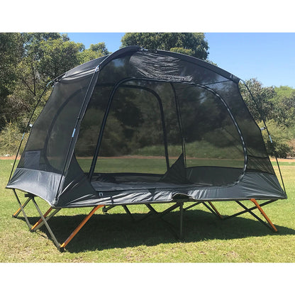 Wildtrak™ Easy Up Queen Stretcher Tent, Powder Coated Steel Frame, Ultra-fine Mesh, 2 Large Vestibules, Internal pockets, Mesh Storage Shelf, Ripsop Waterproof Fly, Heavy Duty Carry Bag with Handles (200x144x150cm)