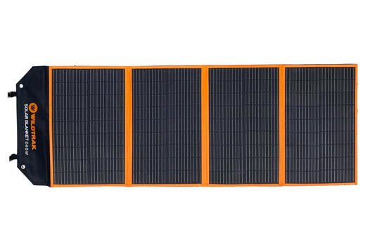 Wildtrak™ 240W Folding Solar Blanket (A-Grade with ETFE Coating, Built in Stand, IP65 Waterproof & Carry Bag) for Off-Grid Living, Camping, 4WD & Caravan Adventures