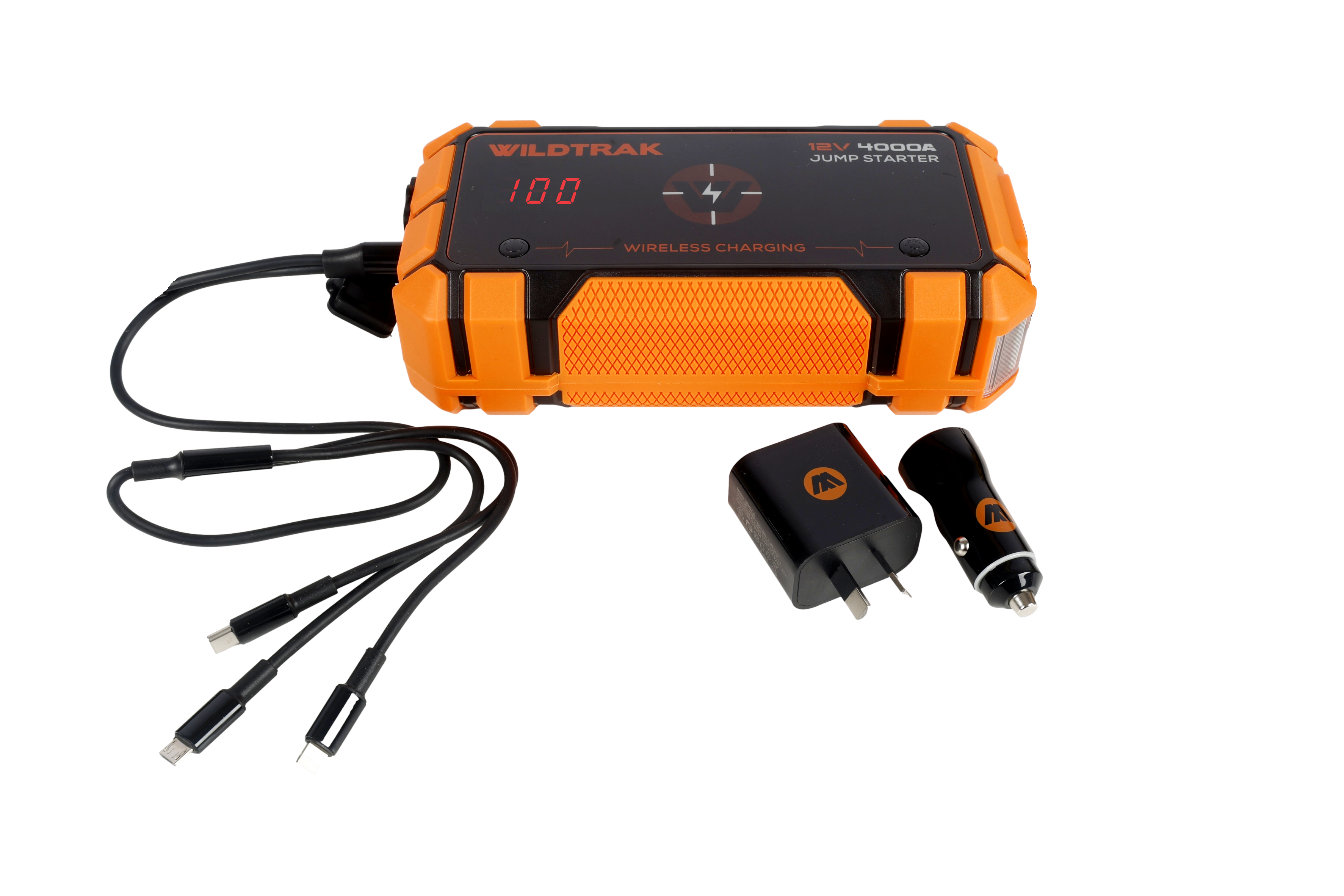 Wildtrak™ Heavy-Duty 4000A 28KMAH HP Lithium Car & 4WD Jump Starter (Petrol & Diesel) with Case, USB C Port & Wireless Charging