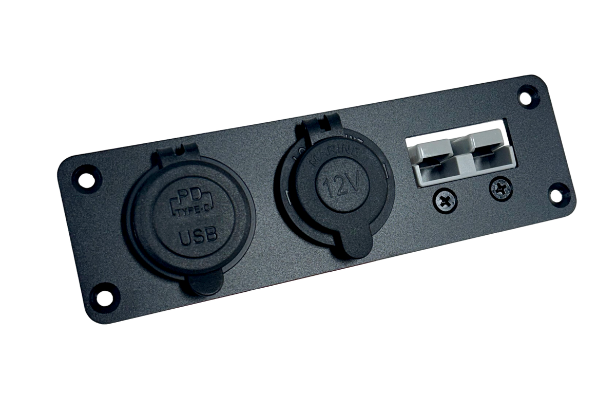 50A ANDERSON STYLE CONNECTOR PANEL MOUNT W USB C PD65W+QC3.0 CHRGR+CIG