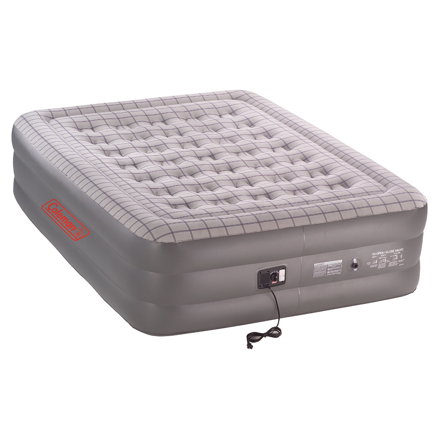 Coleman™Queen Double Height Quickbed Air Mattress, Heavy Duty PVC, Plush Rayon-Flocked Top, In Built Pump, 198 x 152 x 45cm