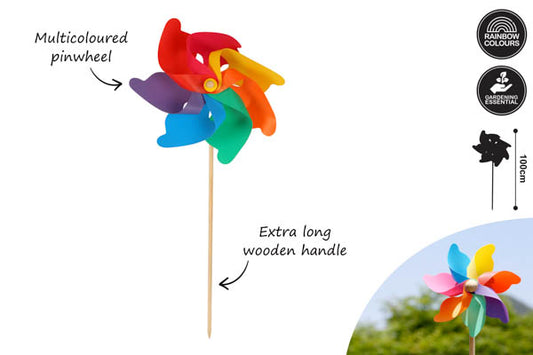 XTRA TALL SPIN WINDMILL ON STICK COLOURFUL 100CM