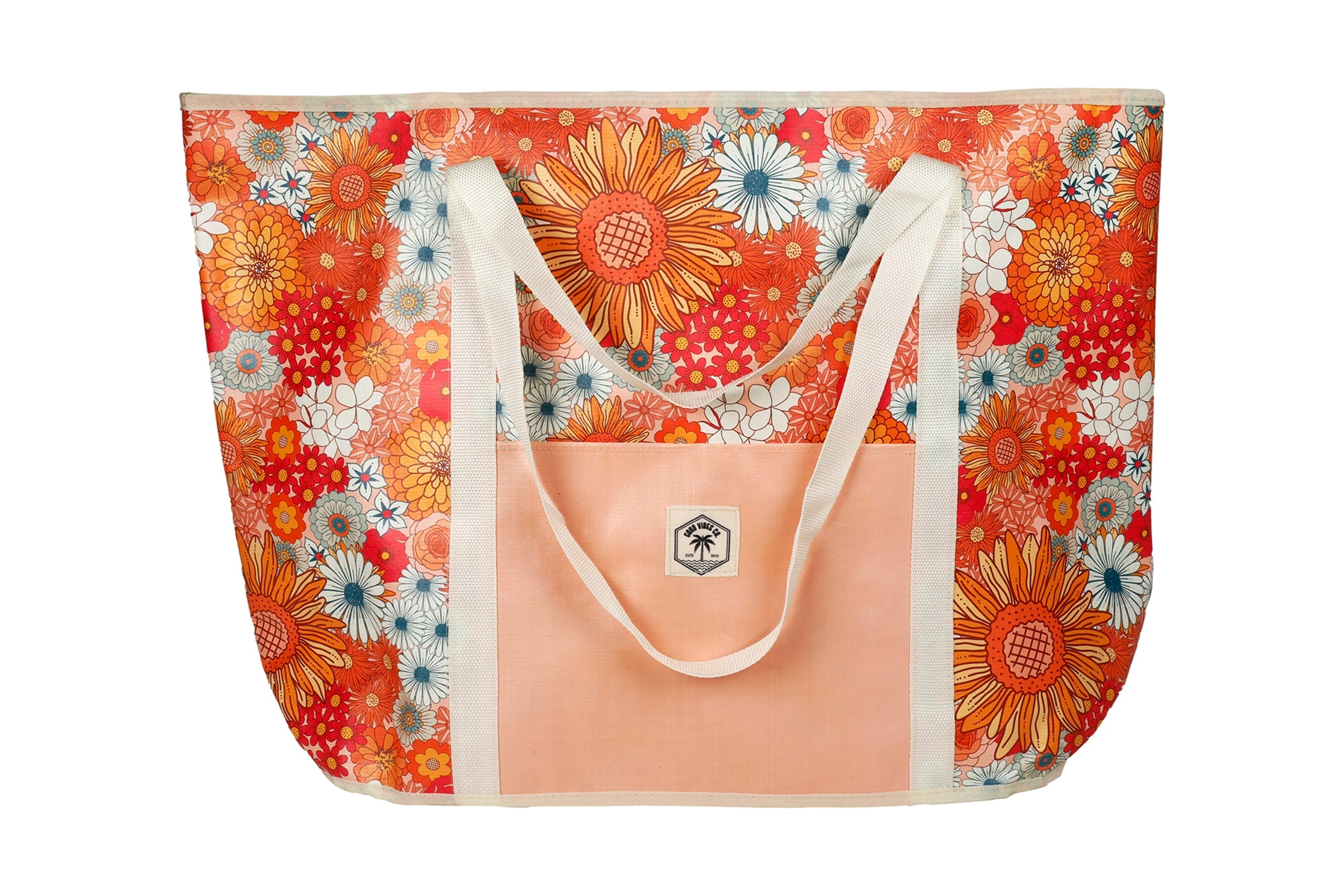 Good Vibes™ Jumbo Shopping Tote Beach Bag, Dual Handle, Waterproof & Lightweight - Retro Summer