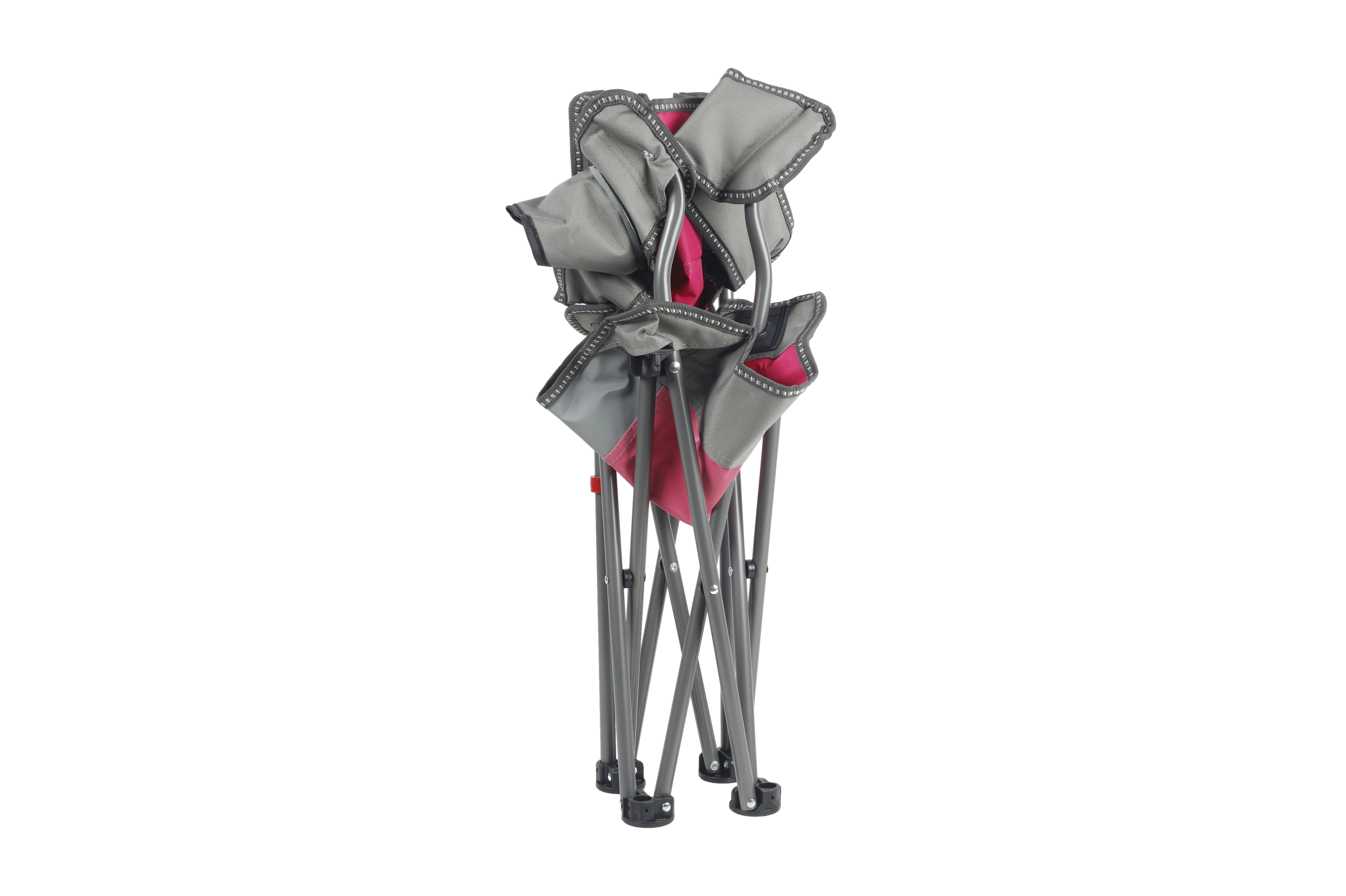 WILDTRAK™ KIDZ Pink/Grey Foldable Camp Chair, Easy Clean Fabric, Drink Holder, Locking Device to Secure Legs into Place, Weight Rated 100kg, Carry Bag with Shoulder Strap