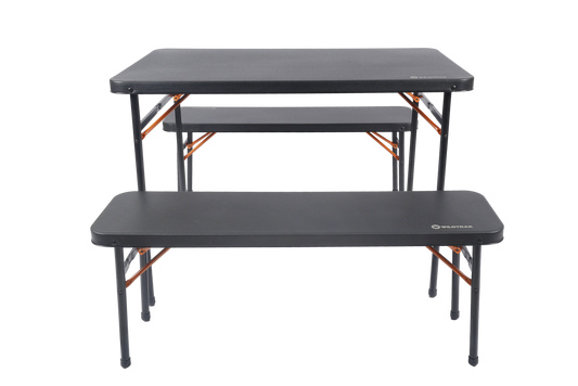 Wildtrak™ 3pc Picnic Table & Bench Set, Vacuum Moulded, Auto Lock, Folds Flat for Storage, Carry Handle, Great for Families, Camping Outdoors