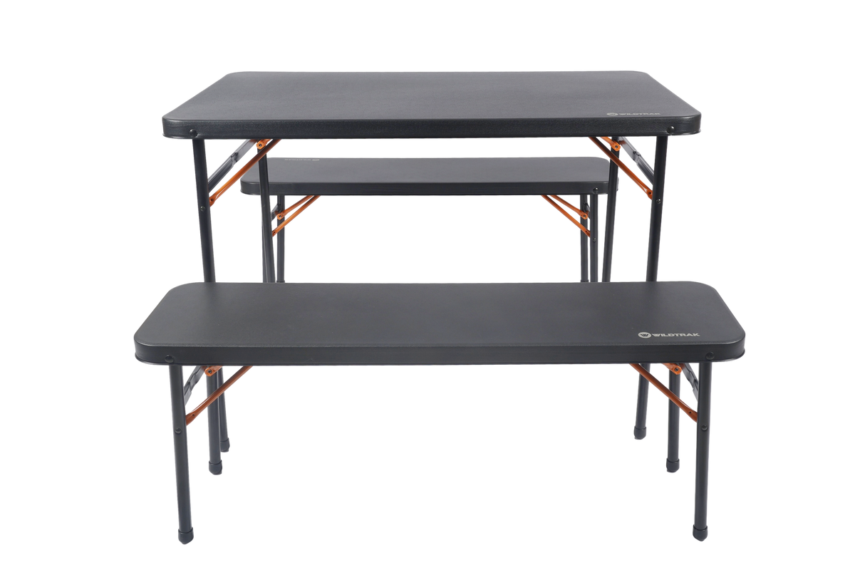 Wildtrak™ 3pc Picnic Table & Bench Set, Vacuum Moulded, Auto Lock, Folds Flat for Storage, Carry Handle, Great for Families, Camping Outdoors