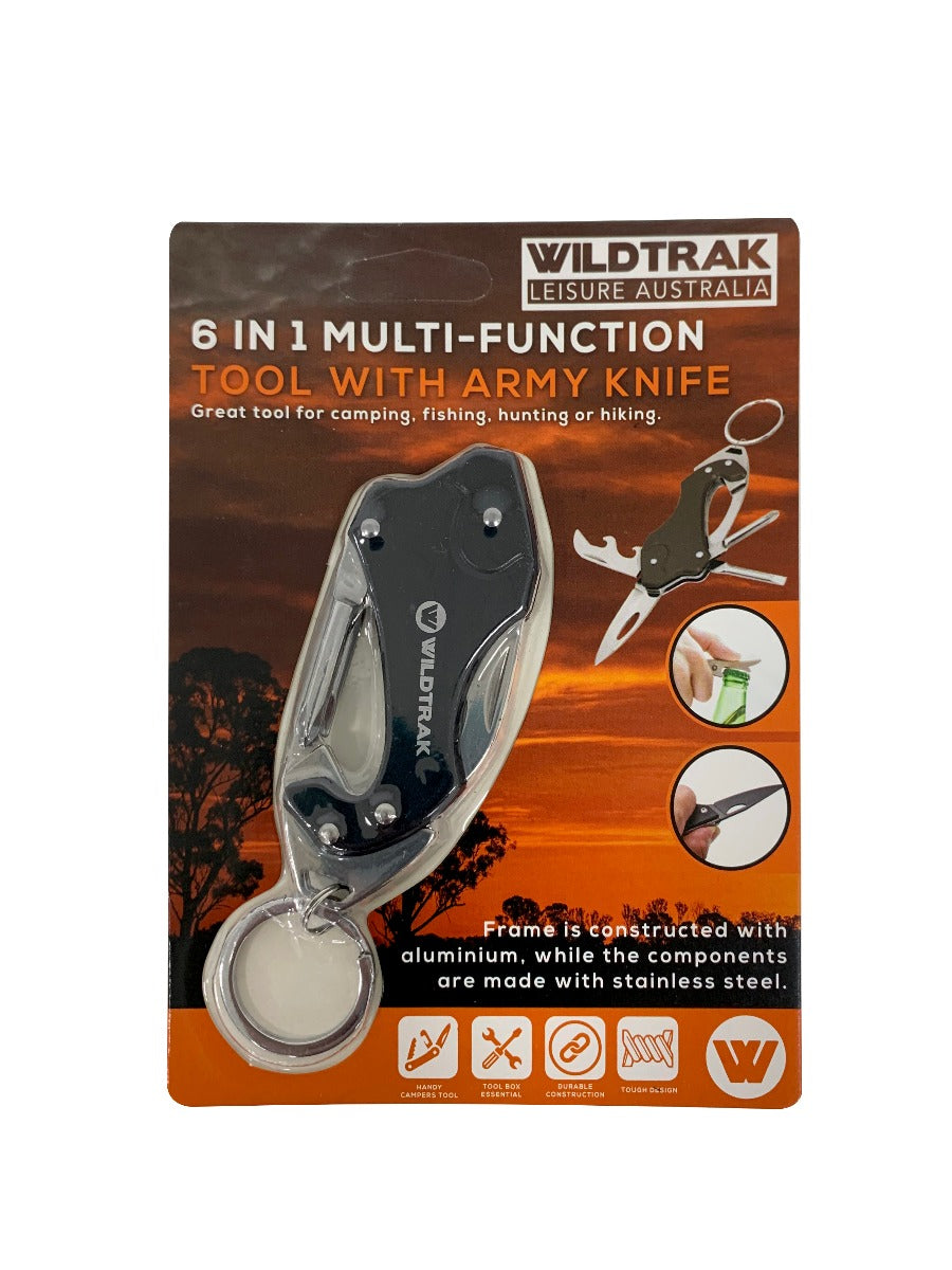 Wildtrak™ 6 in 1 Multi Function Tool Key Ring with Army Knife
