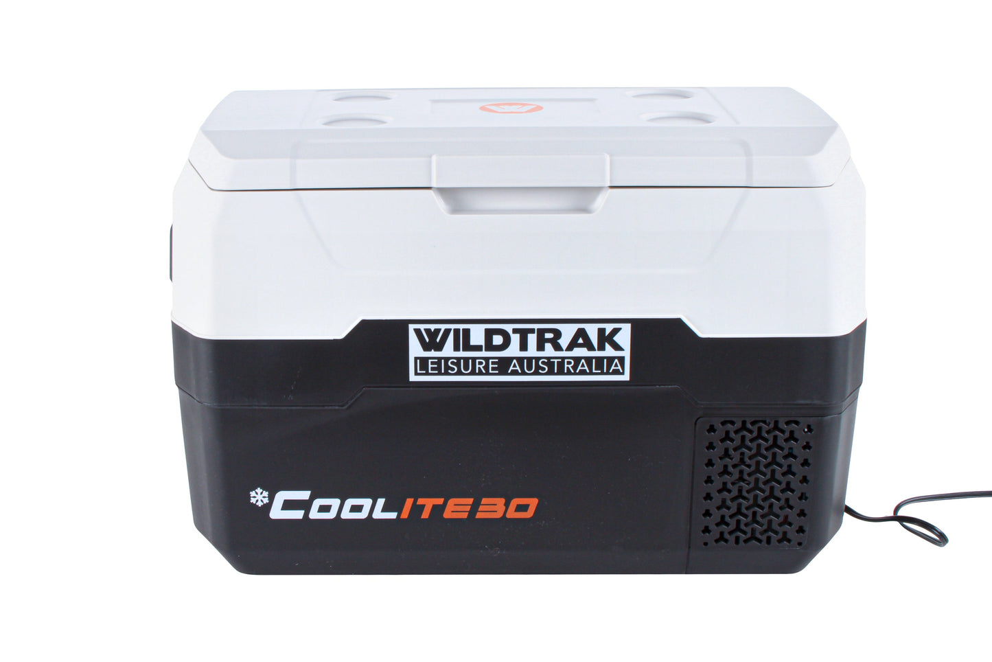Wildtrak™ Coolite 30L Portable Fridge/Freezer, Simple Control Buttons, LED Lights, Fast Freezing, USB Charging, Quality Compressor, Low Noise, 4 Cup Blow Mould Top, 12/240V Power Leads,  Built-in Tie Down Points, Heavy Duty Transit Bag