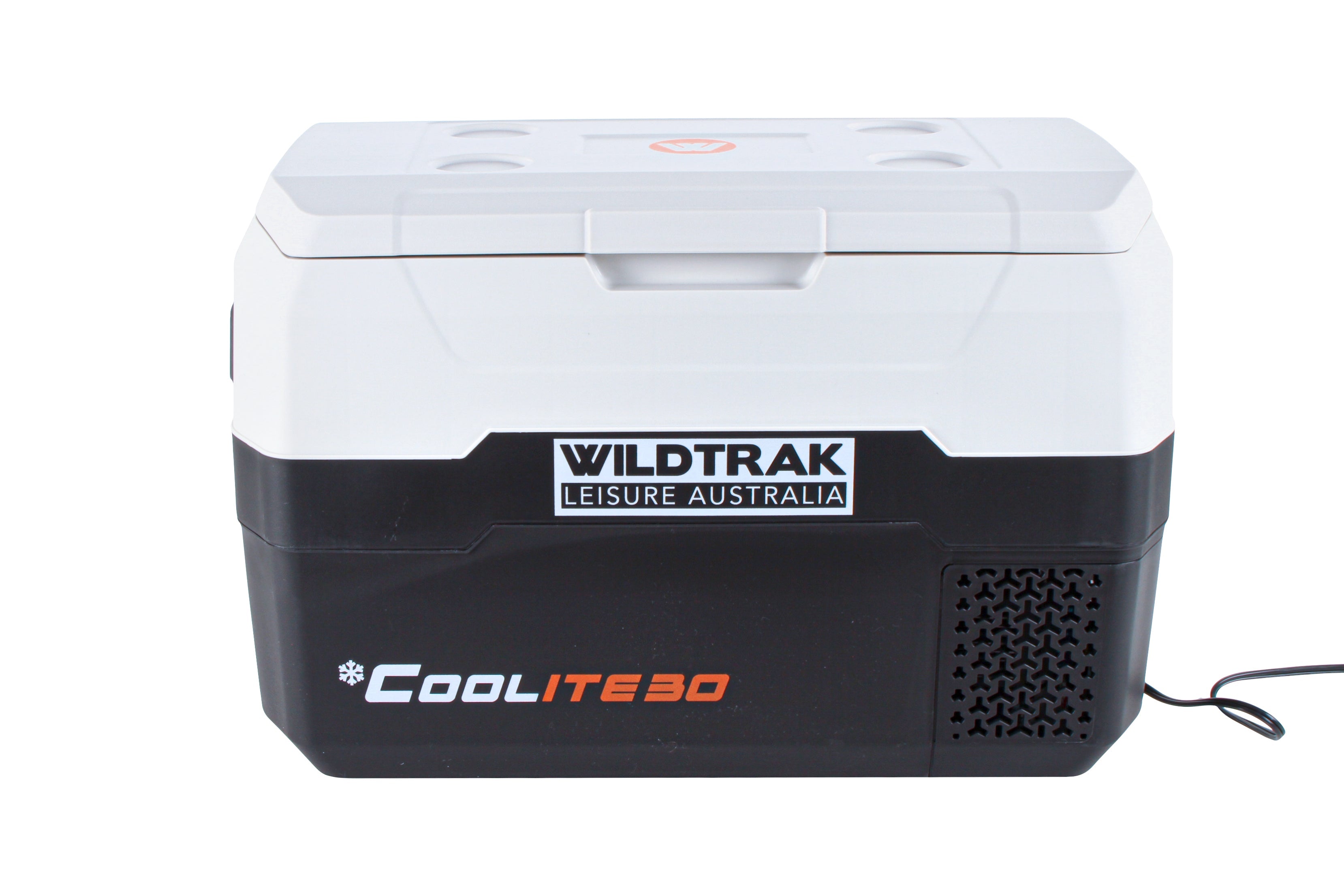 Wildtrak™ Coolite 30L Portable Fridge/Freezer, Simple Control Buttons, LED Lights, Fast Freezing, USB Charging, Quality Compressor, Low Noise, 4 Cup Blow Mould Top, 12/240V Power Leads,  Built-in Tie Down Points, Heavy Duty Transit Bag