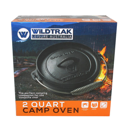 Wildtrak™ 2 Quart Heavy Duty Pre-Seasoned Round Cast Iron Camp Oven with Lip and Handle