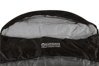 Wildtrak™ Murray Jumbo Hooded Sleeping Bag, 0-5°C, Breathable Lining, Ripstop Fabric, Auto Lock Zips, Sewn-in Storage Pocket, Hanging Loop, Storage Bag, 90x240cm