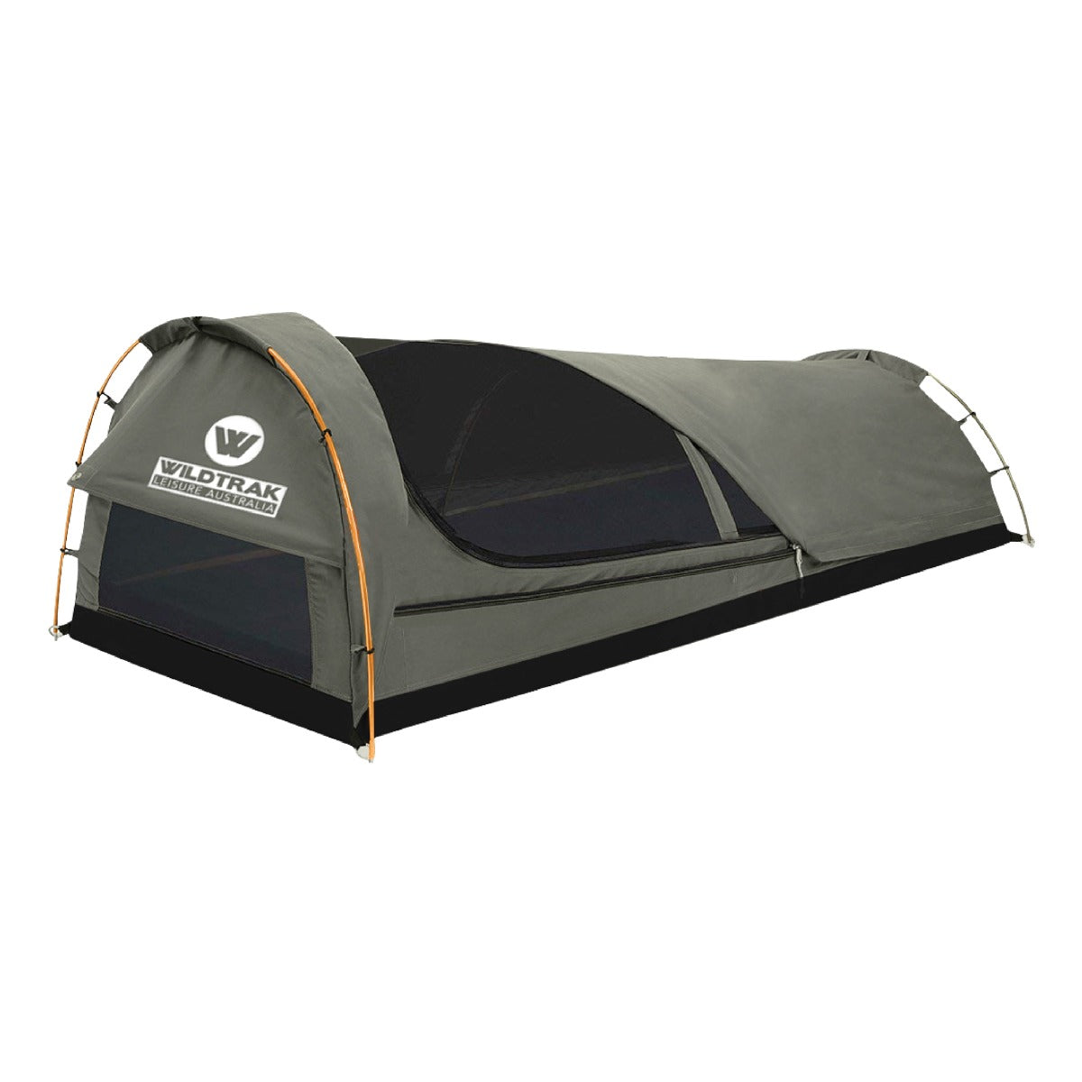 Wildtrak™ Double Trakker Easy Setup Swag 420gsm Heavy Duty Ripstop Canvas, Ultra Fine Mesh, Aluminium Poles, High Density Foam Mattress, Weatherproof, Durable, Carry Bag with Handles 145x210cm