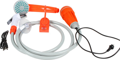 12Volt Rechargeable Camp Shower, Submersible Pump, Adjustable Water Pressure, 2m Hose, 5m Cable, 12V Car Cigarette Socket, S Hook