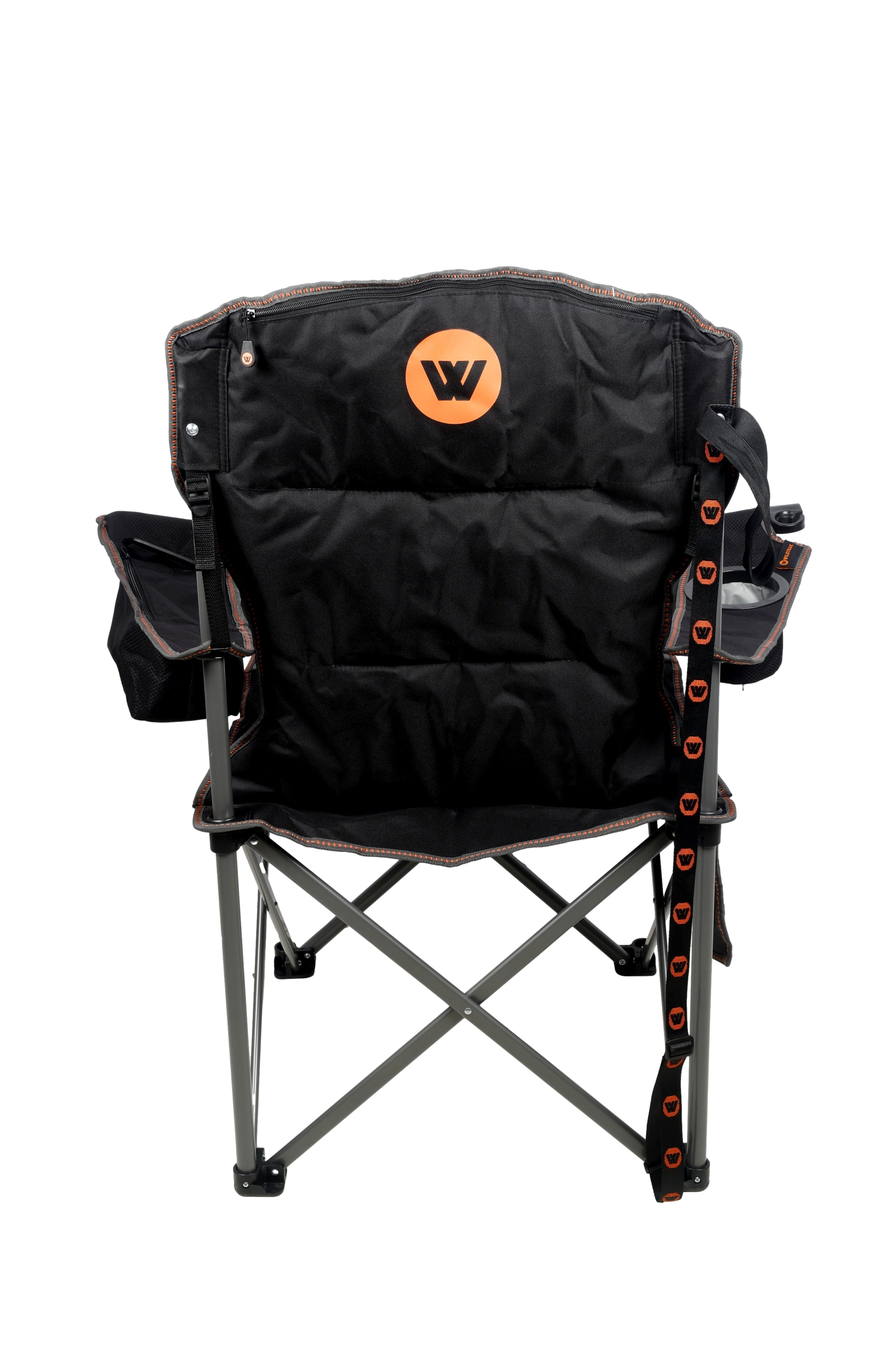 Wildtrak™ DELUXE Yardie Foldable Arm Chair with Shoulder Strap, Built-in Cooler Storage, Drink Holder, Wine Glass Holder