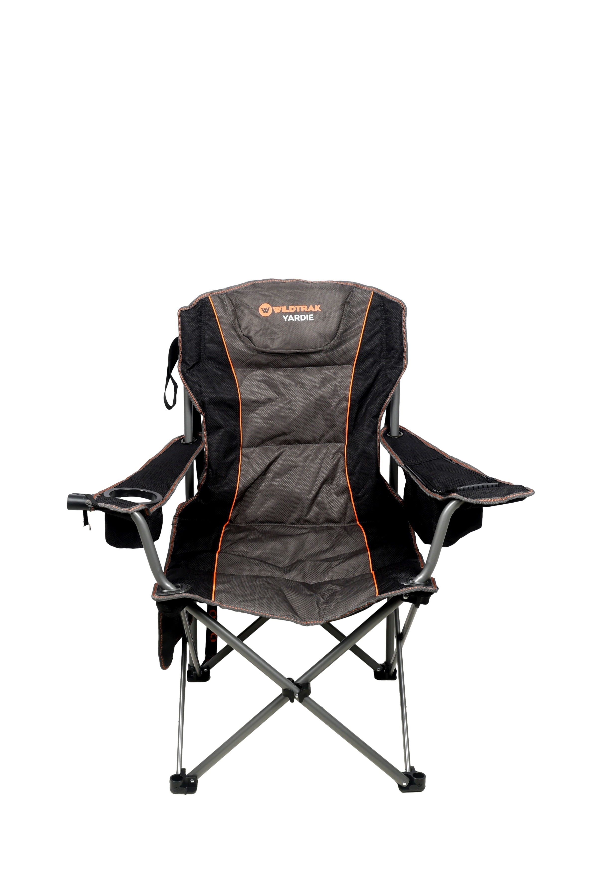 Wildtrak™ DELUXE Yardie Foldable Arm Chair with Shoulder Strap, Built-in Cooler Storage, Drink Holder, Wine Glass Holder