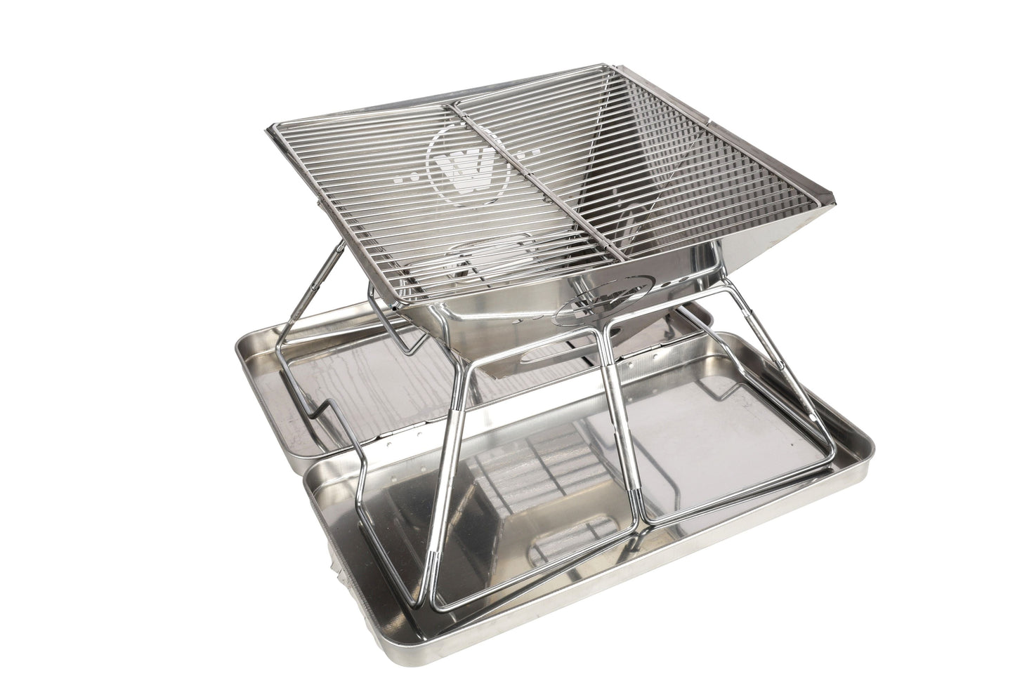 Wildtrak™ Frontier 39cm Heavy Duty 304 Grade Stainless Steel Folding BBQ Firepit with Adjustable Grill includes Canvas Storage Carry Bag with Handles