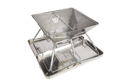 Wildtrak™ Frontier 39cm Heavy Duty 304 Grade Stainless Steel Folding BBQ Firepit with Adjustable Grill includes Canvas Storage Carry Bag with Handles
