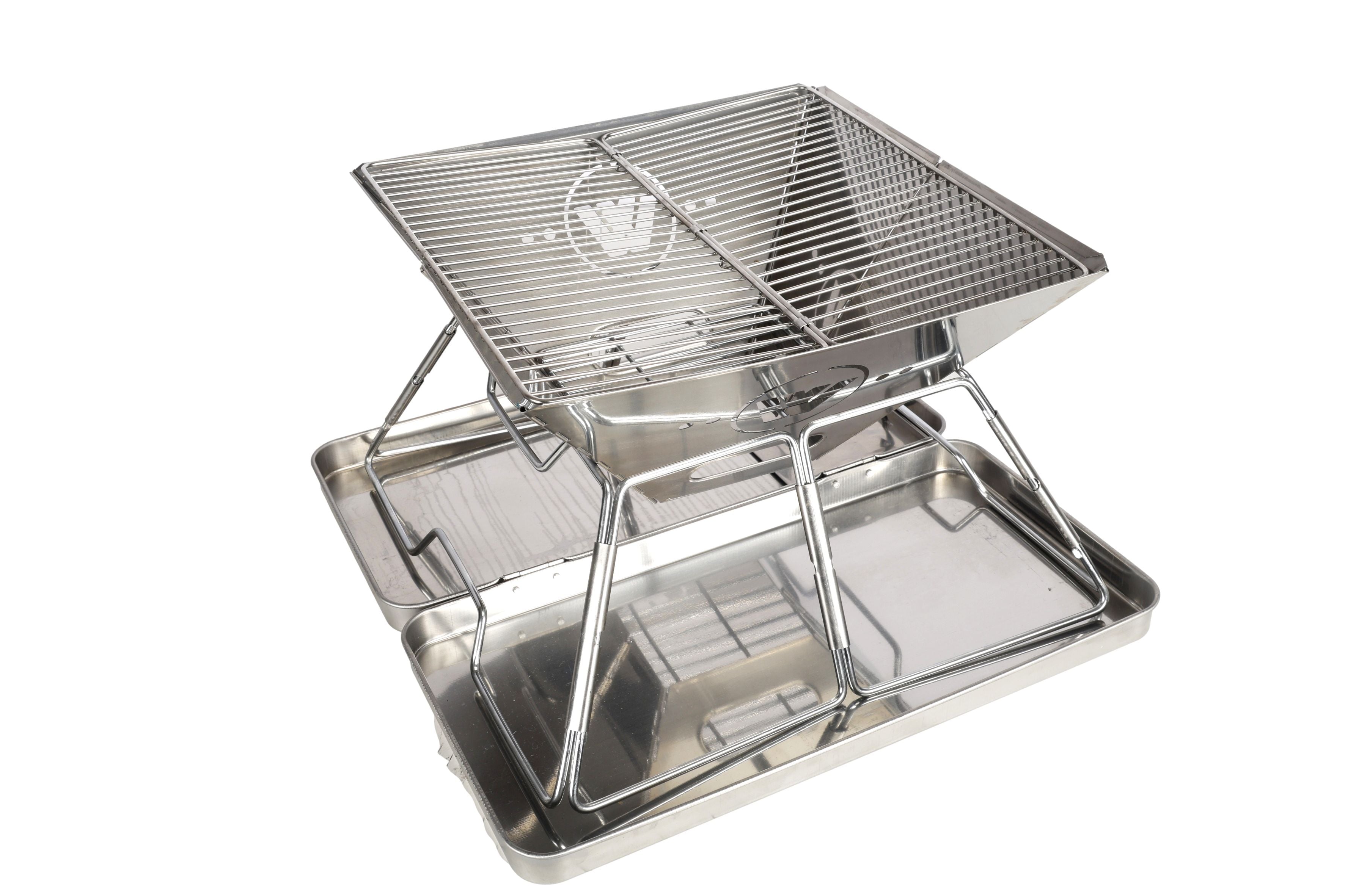 Wildtrak™ Frontier 39cm Heavy Duty 304 Grade Stainless Steel Folding BBQ Firepit with Adjustable Grill includes Canvas Storage Carry Bag with Handles