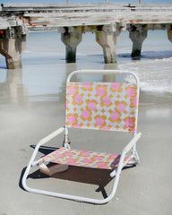 Good Vibes™ Foldable Beach Chair with Carry Strap, Lightweight & Portable, High Back, Powder Coated Frame - Retro Dot