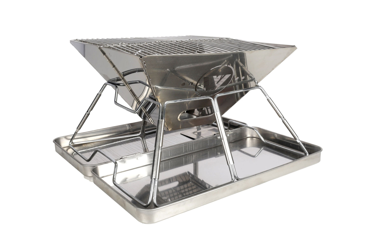 Wildtrak™ Frontier 39cm Heavy Duty 304 Grade Stainless Steel Folding BBQ Firepit with Adjustable Grill includes Canvas Storage Carry Bag with Handles