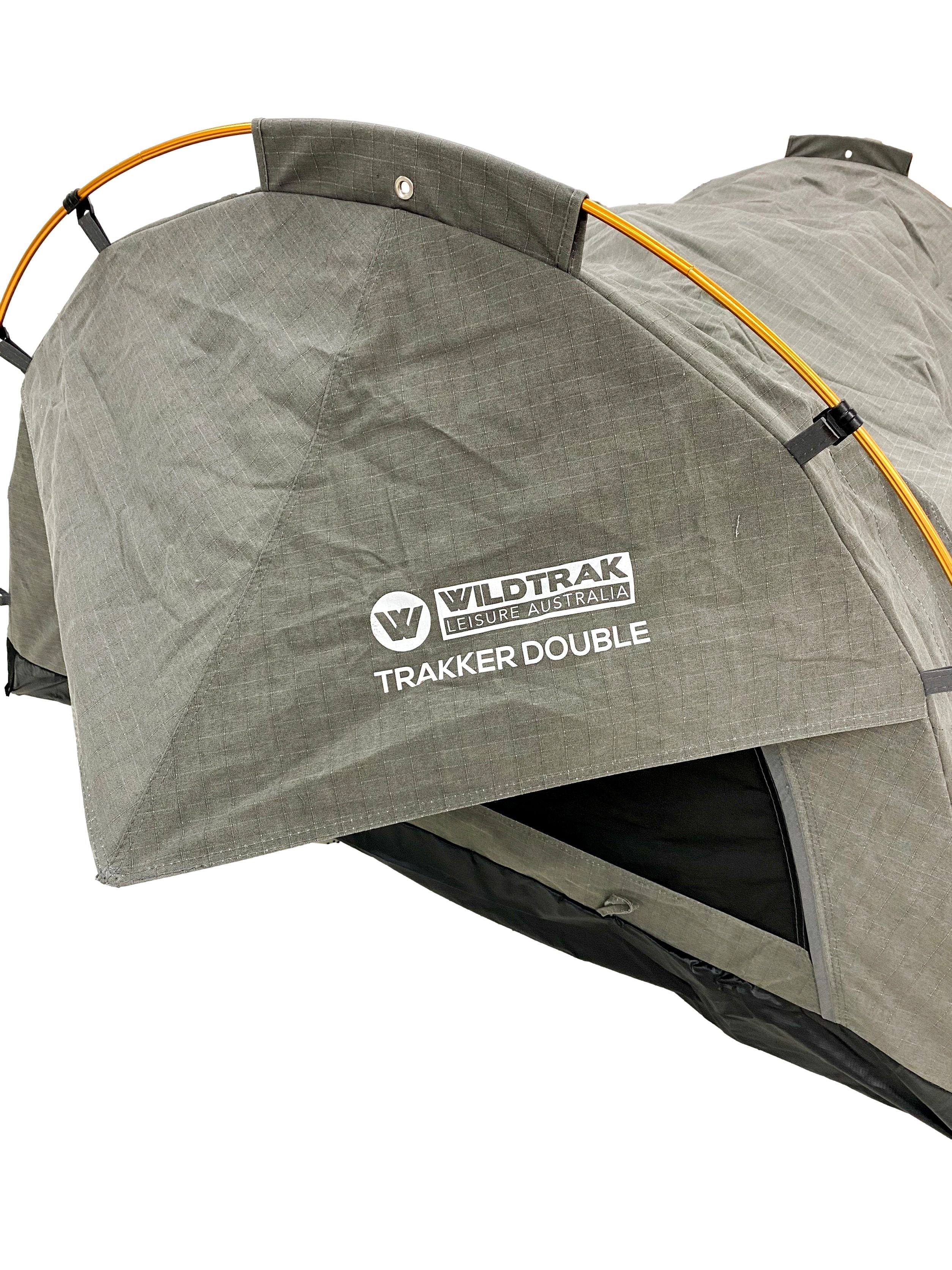 Wildtrak™ Double Trakker Easy Setup Swag 420gsm Heavy Duty Ripstop Canvas, Ultra Fine Mesh, Aluminium Poles, High Density Foam Mattress, Weatherproof, Durable, Carry Bag with Handles 145x210cm