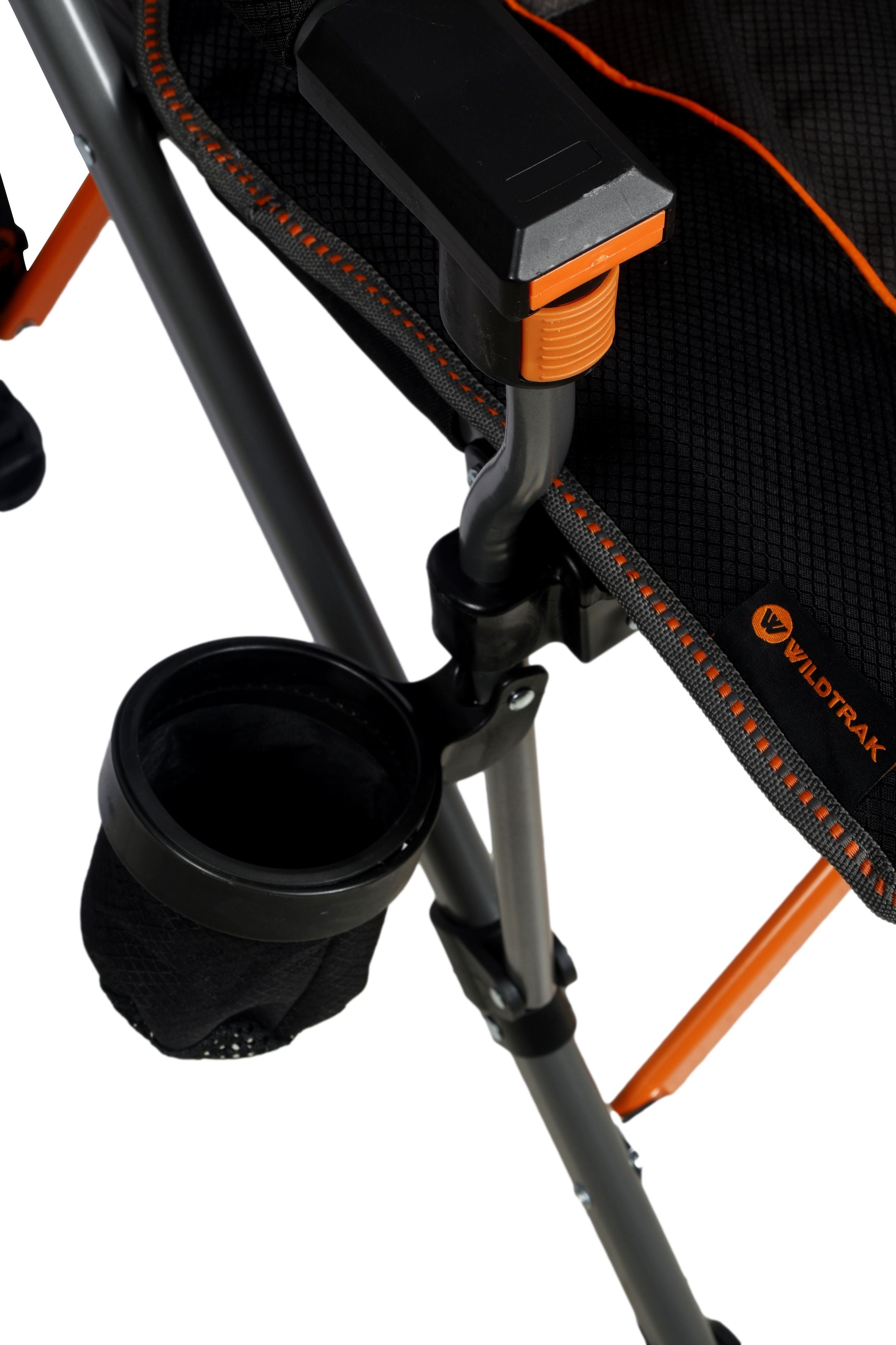 WILDTRAK™ Cheynes Solid Arm Chair with High Back, Fully Cushioned, Wine Glass Holders, Drink Holder, Media Pocket, Self-Levelling Feet for Camping & Events, Weight Rated 200kg, Zipped Storage Pocket for Carry Bag with Shoulder Strap